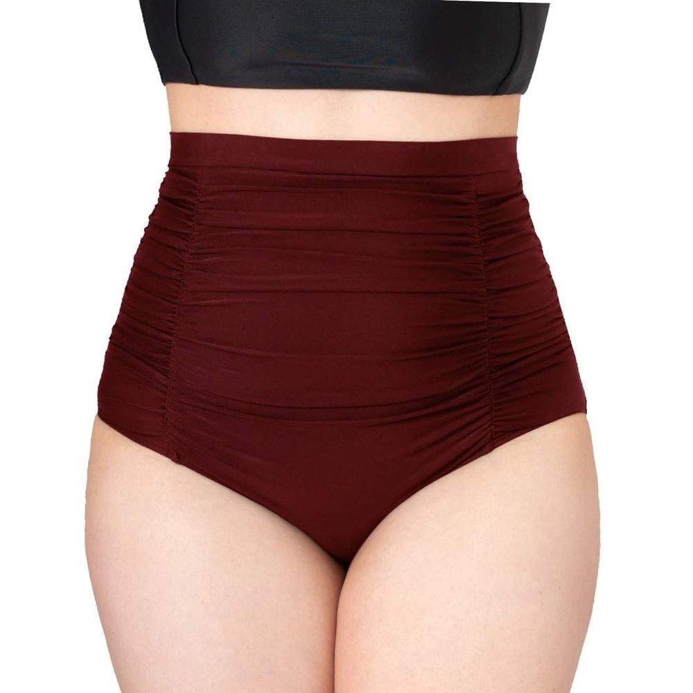 NWT Women Ruched High Waisted Bikini Bottom Swimsuit,Tummy Control M